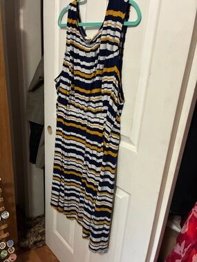Modcloth Navy, White & Mustard Striped Sleeveless Dress 4X